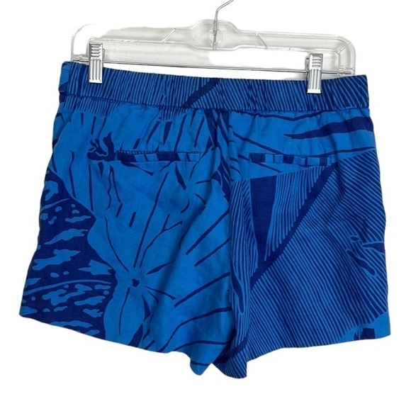 J. Crew 100% Linen Shorts Women's 2 Blue Geometric Print Inseam 3" Pockets Zip - Picture 2 of 11